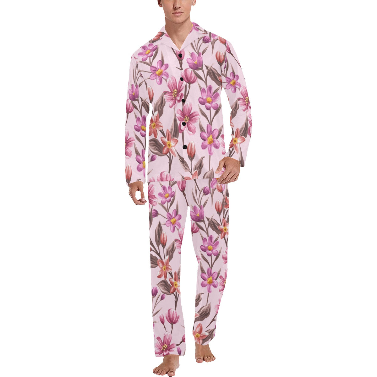 Summer Floral Pattern Print Design SF09 Men's Long Sleeve Pajama Set