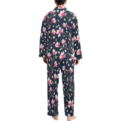 Magnolia Pattern Print Design MAG09 Men's Long Sleeve Pajama Set
