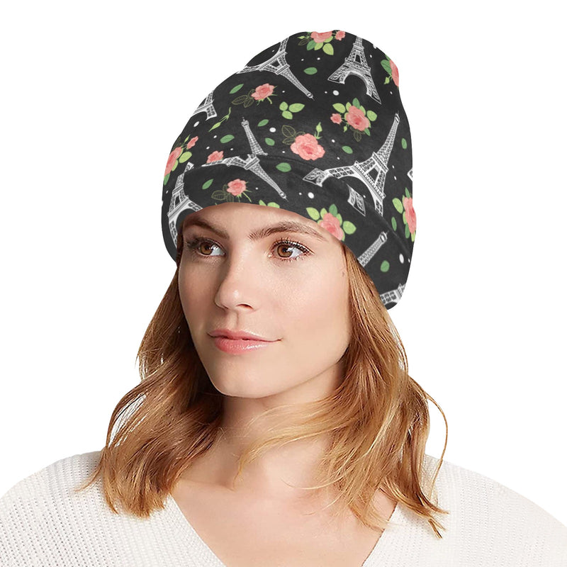 Eiffel Tower Rose Print Unisex Beanie