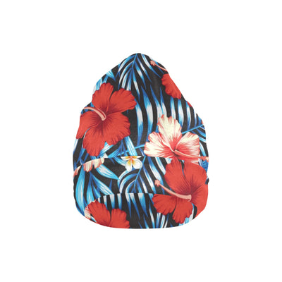 Red Hibiscus Blue Scene Unisex Beanie