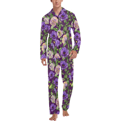 Lisianthus Pattern Print Design LT03 Men's Long Sleeve Pajama Set