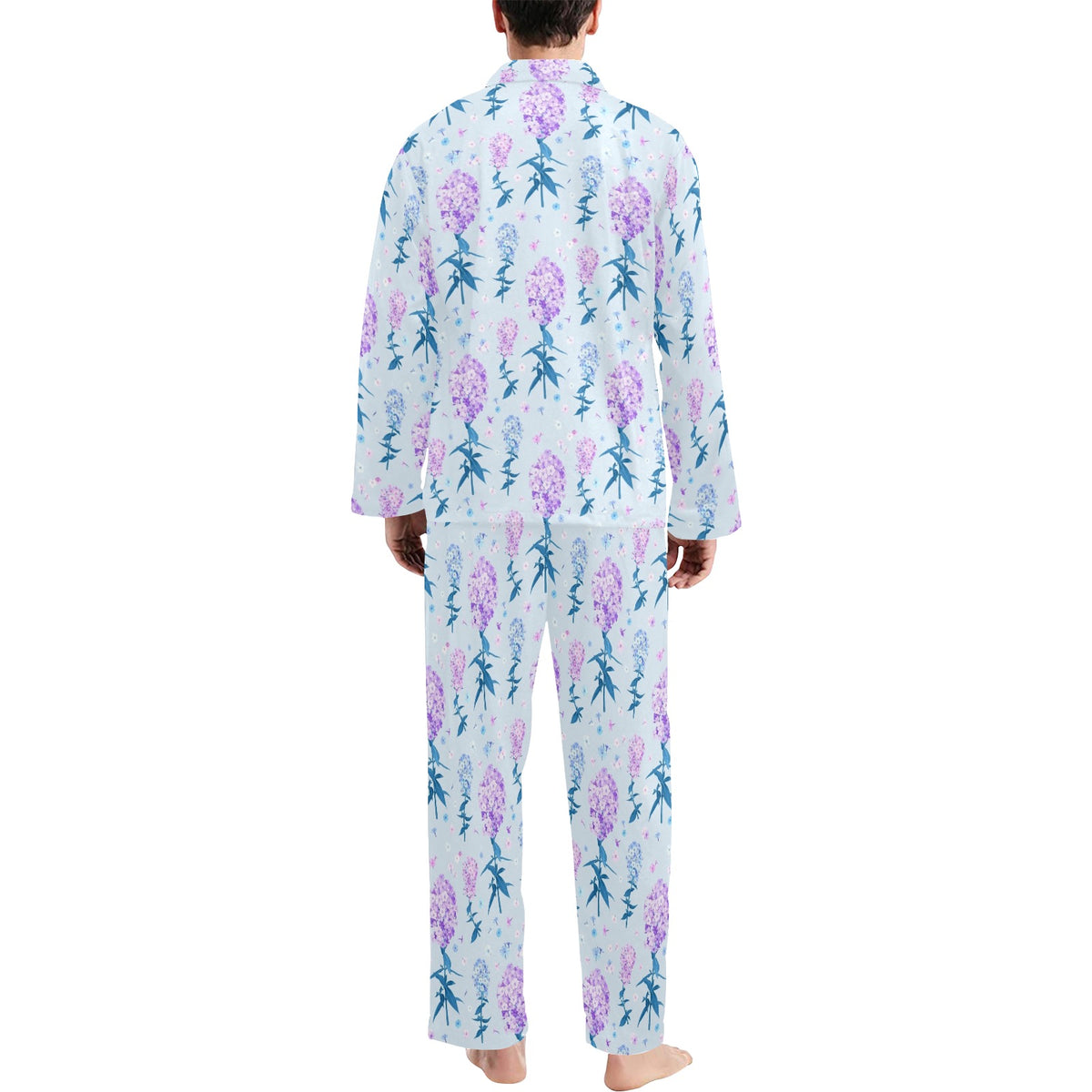 Lilac Pattern Print Design LI05 Men's Long Sleeve Pajama Set