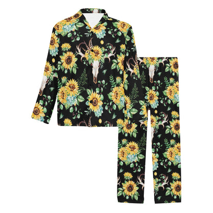Sunflower Pattern Print Design SF08 Men's Long Sleeve Pajama Set