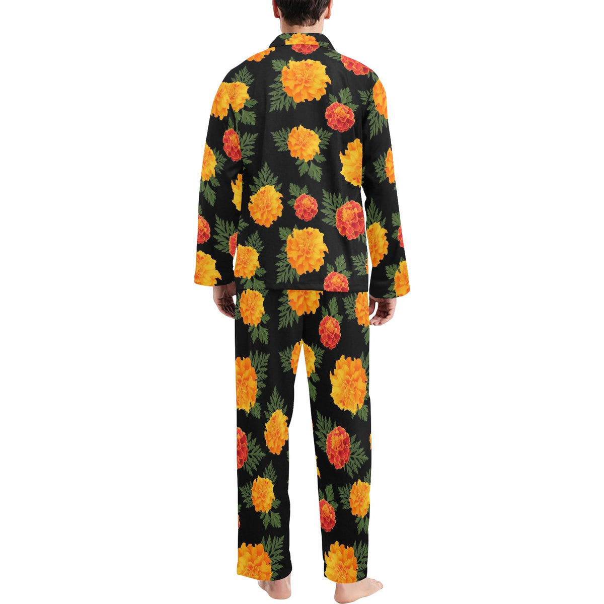Marigold Pattern Print Design MR05 Men's Long Sleeve Pajama Set