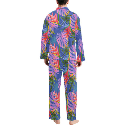 Tropical Flower Pattern Print Design TF025 Men's Long Sleeve Pajama Set