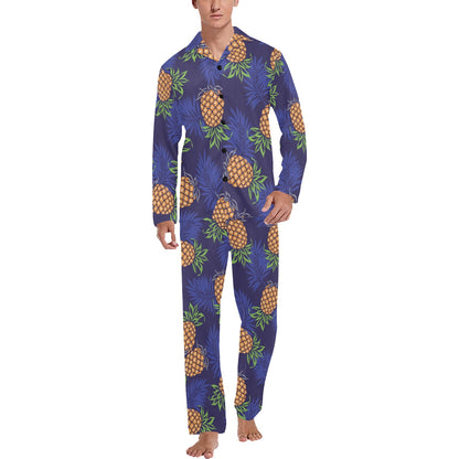 Pineapple Pattern Print Design PP02 Men's Long Sleeve Pajama Set