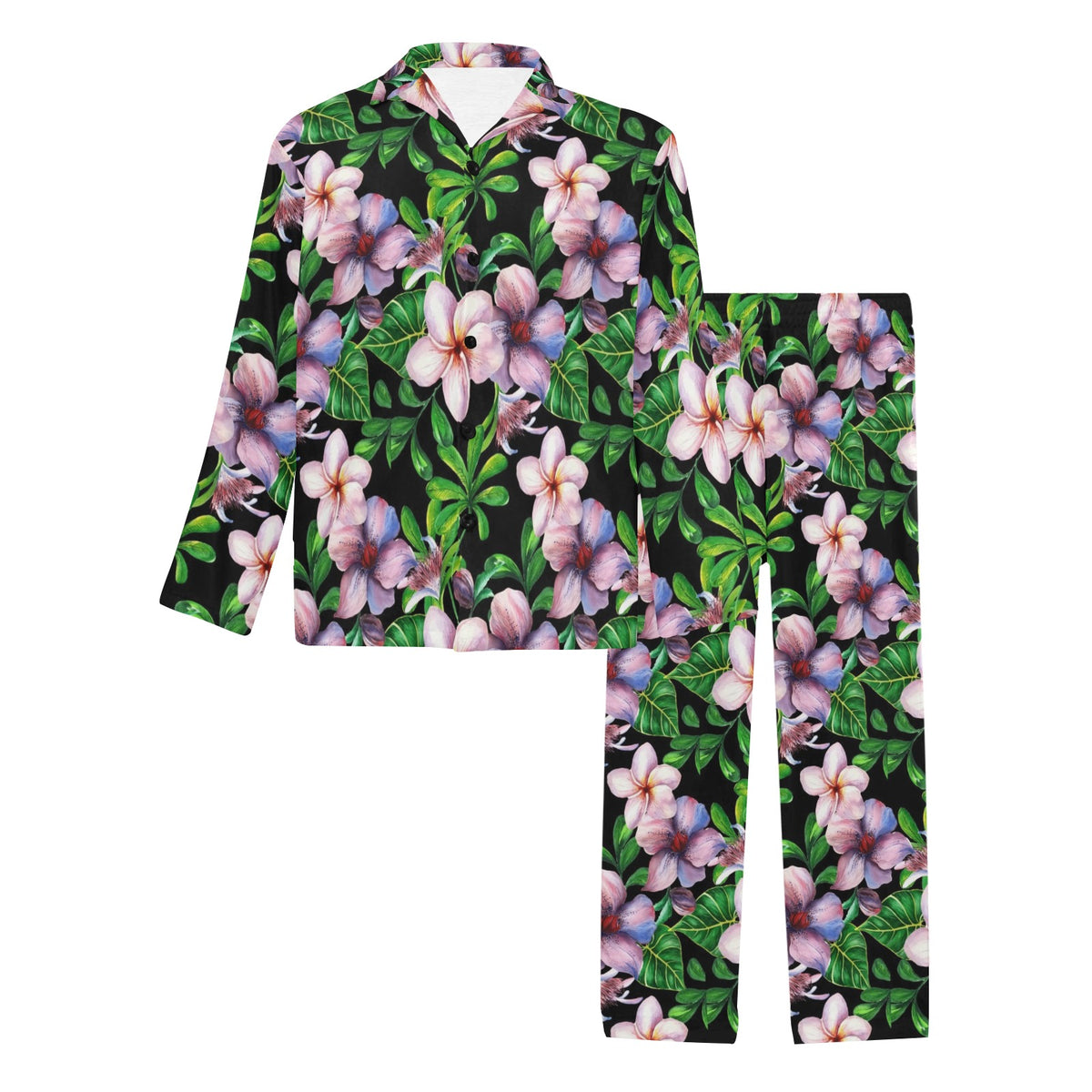 Plumeria Pattern Print Design PM01 Men's Long Sleeve Pajama Set
