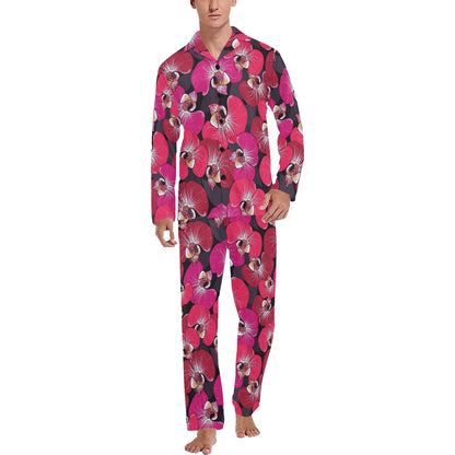 Orchid Red Pattern Print Design OR05 Men's Long Sleeve Pajama Set