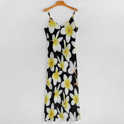 Yellow Plumeria Hawaiian Flowers Long Maxi Dress