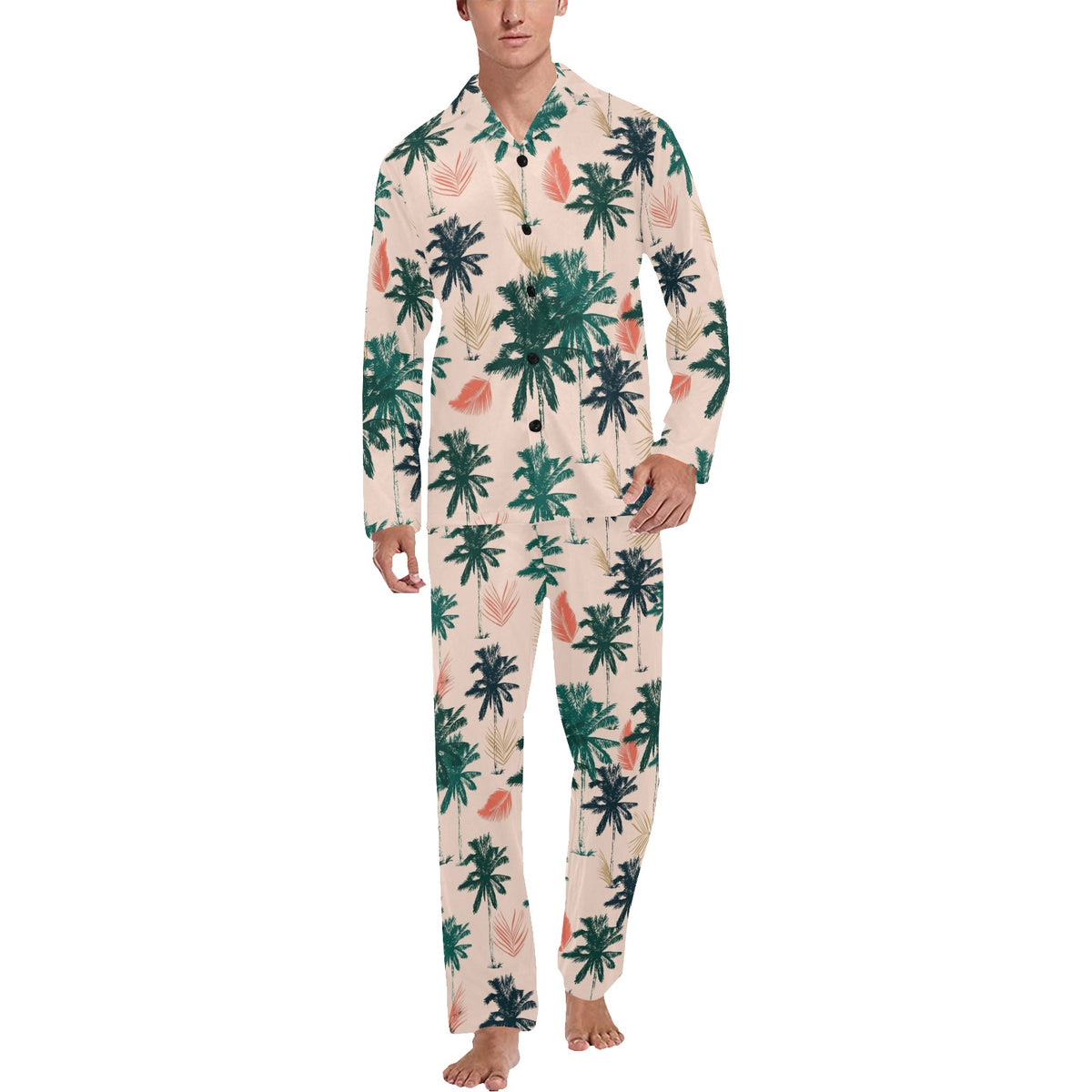 Palm Tree Pattern Print Design PT014 Men's Long Sleeve Pajama Set