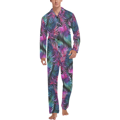 Palm Leaves Pattern Print Design PL010 Men's Long Sleeve Pajama Set