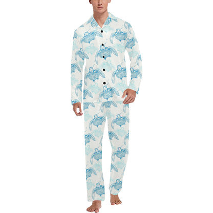 Sea Turtle Pattern Print Design T01 Men's Long Sleeve Pajama Set