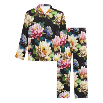 Water Lily Pattern Print Design WL02 Men's Long Sleeve Pajama Set