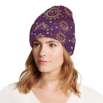 Sun Moon Star Design Themed Print Unisex Beanie