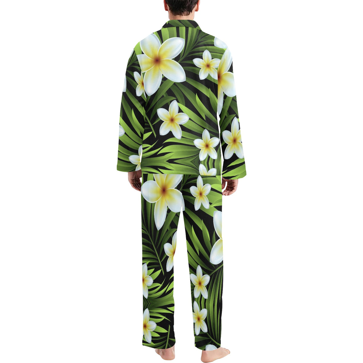 White Plumeria Pattern Print Design PM06 Men's Long Sleeve Pajama Set