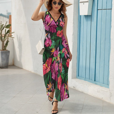 Hibiscus Hawaiian Design Print Pattern Sleeveless Long Dress