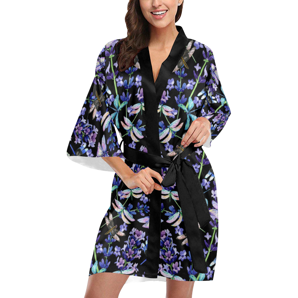 Lavender Dragonfly Pattern Print Design LV03 Women's Short Kimono
