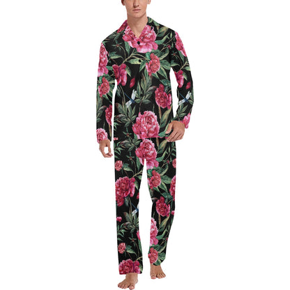 Peony Pattern Print Design PE04 Men's Long Sleeve Pajama Set
