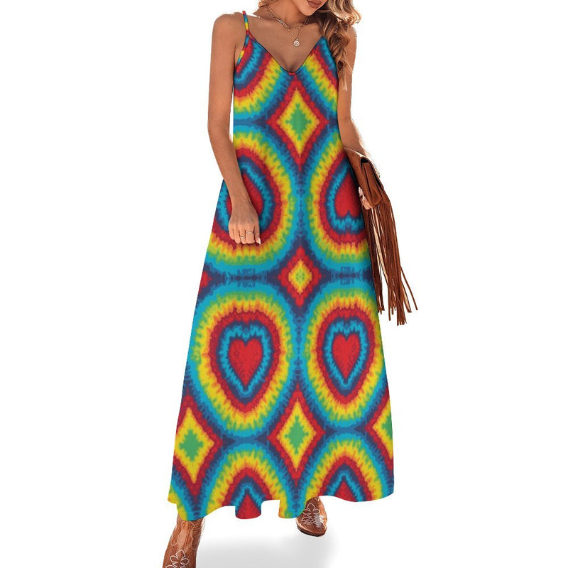 Tie Dye Heart shape Long Maxi Dress