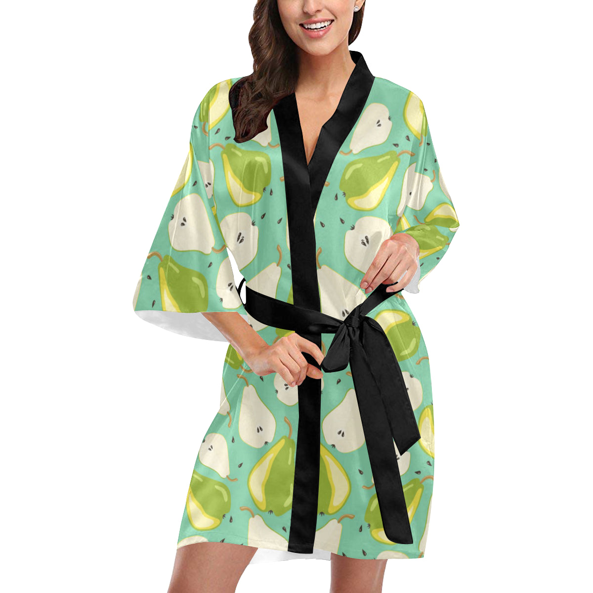 Pear Pattern Print Design PE04 Women's Short Kimono
