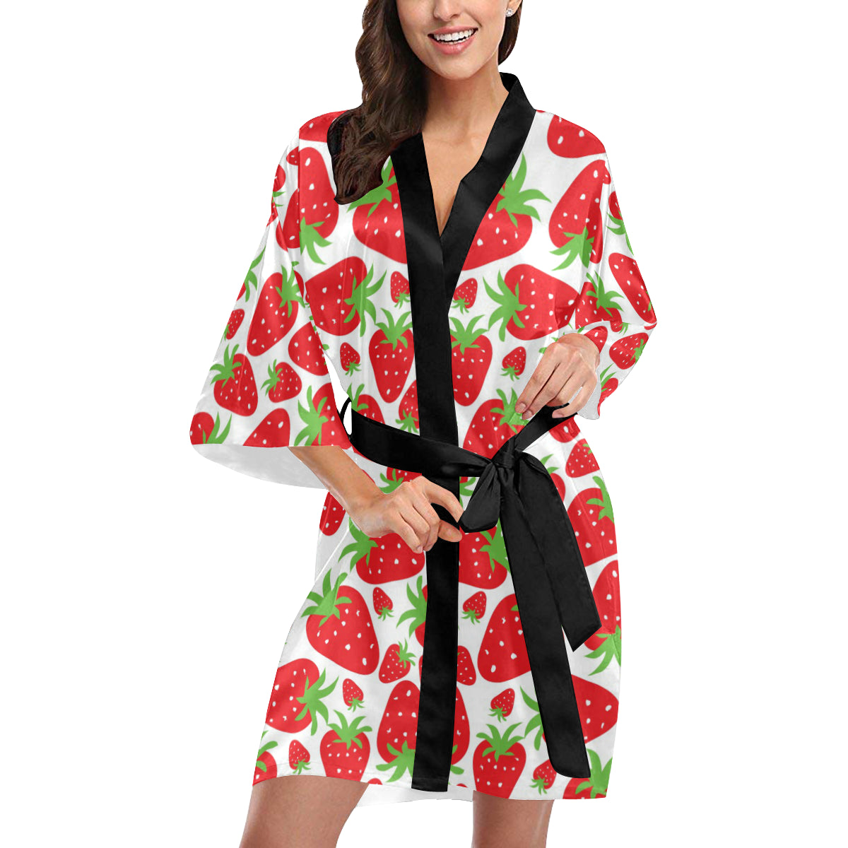 Strawberry Pattern Print Design SB01 Women's Short Kimono