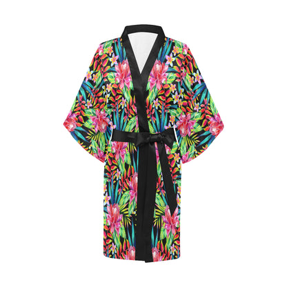 Heliconia Pattern Print Design HL02 Women's Short Kimono