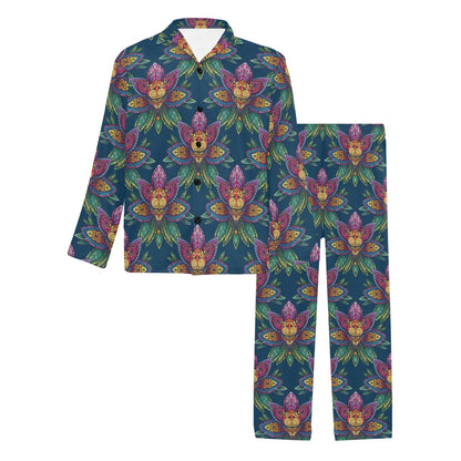 lotus Boho Pattern Print Design LO04 Men's Long Sleeve Pajama Set