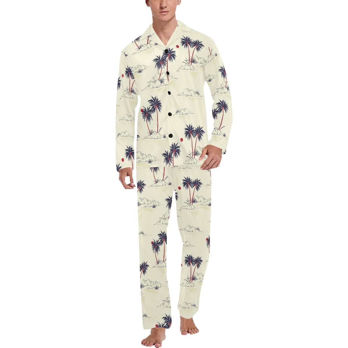 Palm Tree Pattern Print Design PT08 Men's Long Sleeve Pajama Set