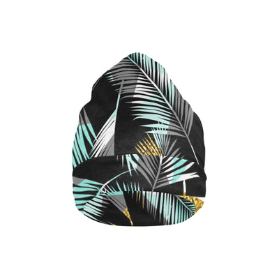 Gold Glitter Cyan Tropical Palm Leaves Unisex Beanie