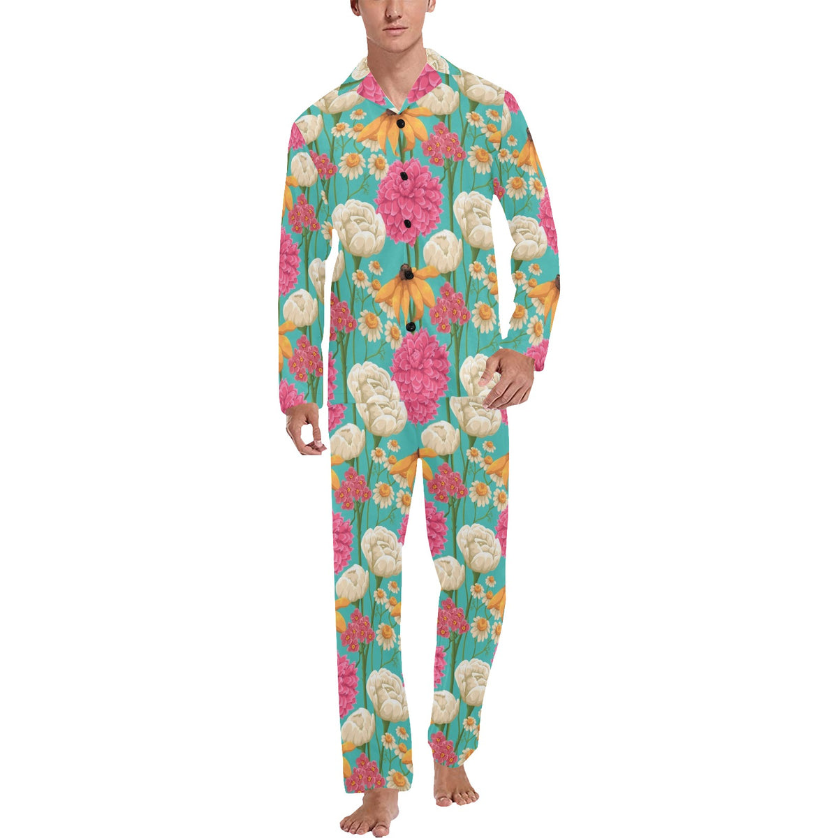 Summer Floral Pattern Print Design SF07 Men's Long Sleeve Pajama Set