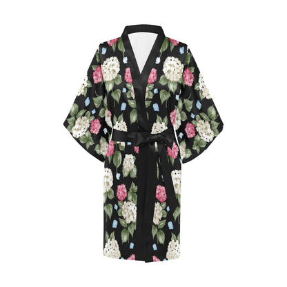 Hydrangea Pattern Print Design HD09 Women's Short Kimono