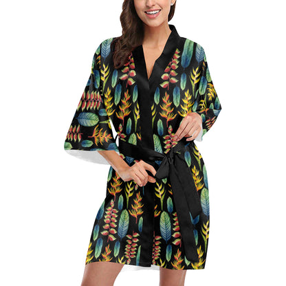 Heliconia Pattern Print Design HL03 Women's Short Kimono