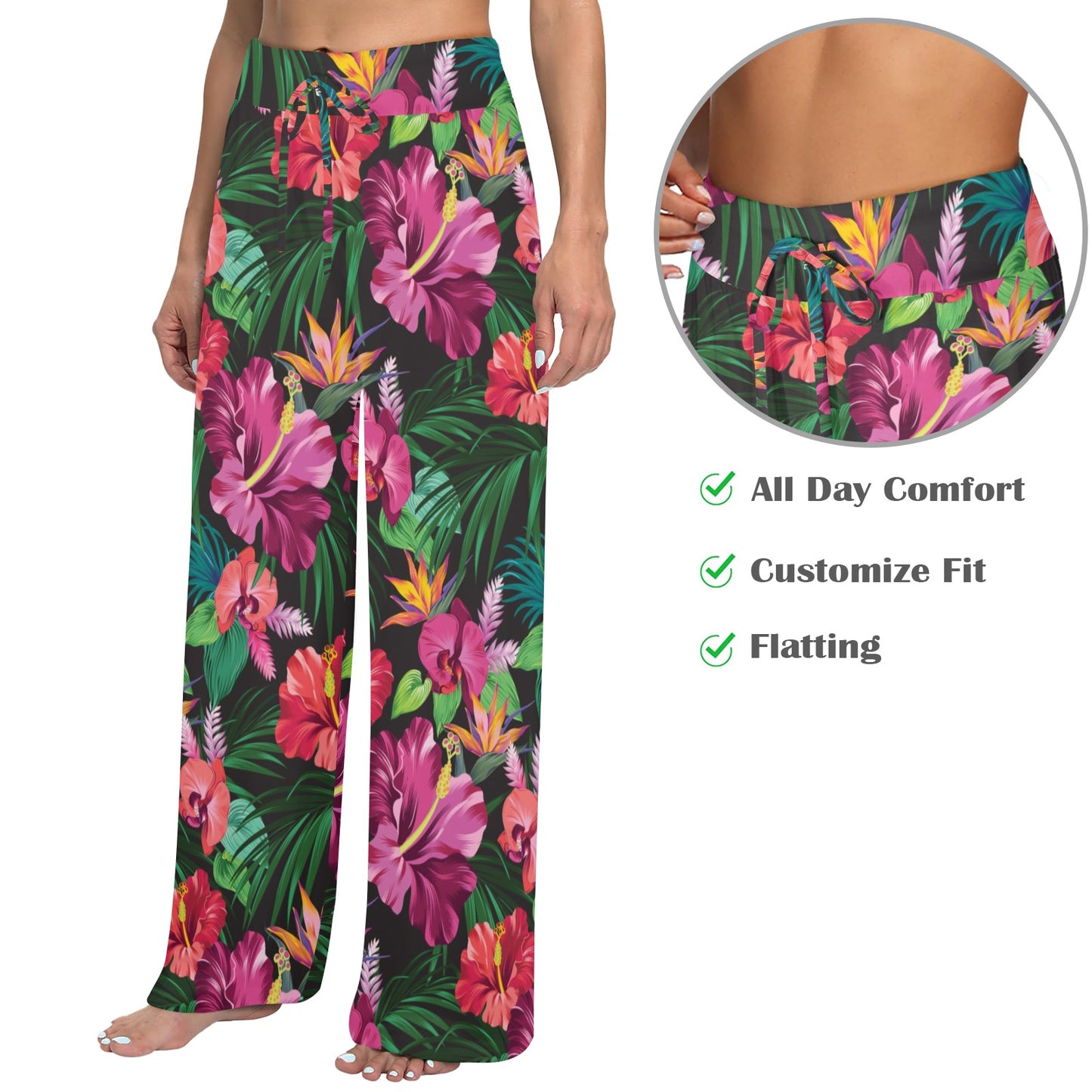 Hibiscus Hawaiian Design Print Pattern Women's Wide Leg Lounge Pants