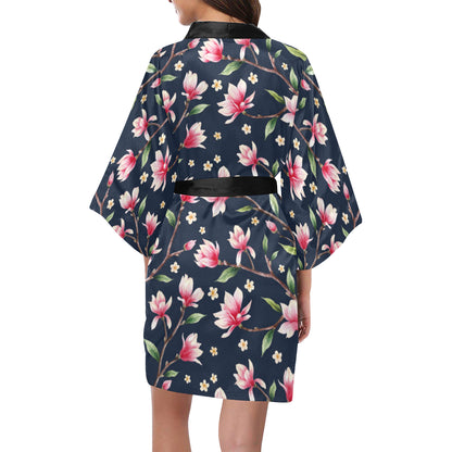 Magnolia Pattern Print Design MAG09 Women's Short Kimono