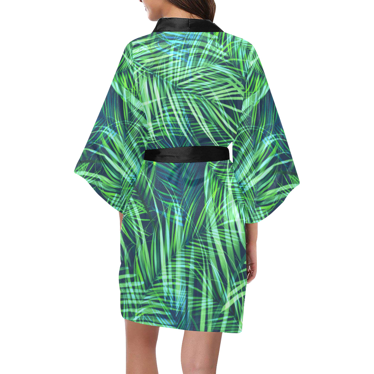 Palm Leaves Pattern Print Design PL02 Women's Short Kimono