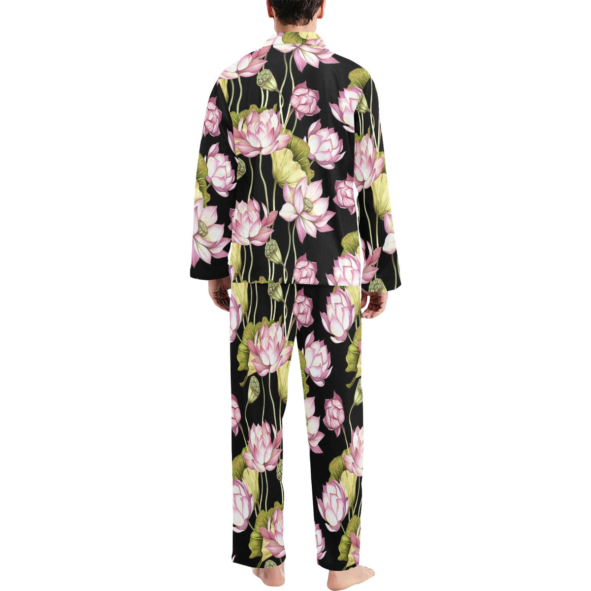 Water Lily Pattern Print Design WL06 Men's Long Sleeve Pajama Set
