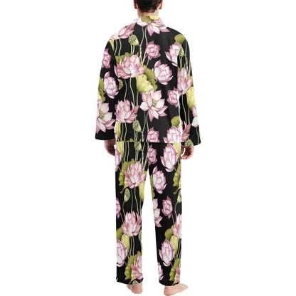 Water Lily Pattern Print Design WL06 Men's Long Sleeve Pajama Set