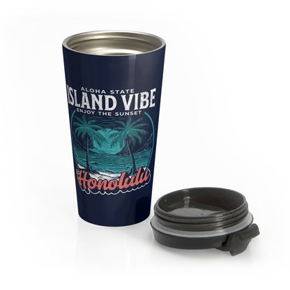 Island Vibe Honolulu Stainless Steel Travel Mug — Aloha State Sunset Design
