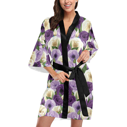 Lisianthus Pattern Print Design LT01 Women's Short Kimono