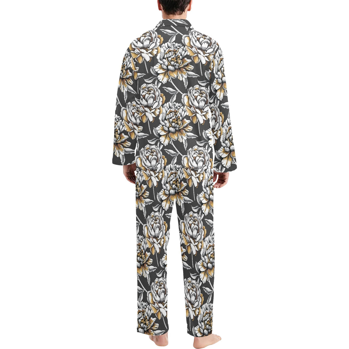 Peony Pattern Print Design PE06 Men's Long Sleeve Pajama Set
