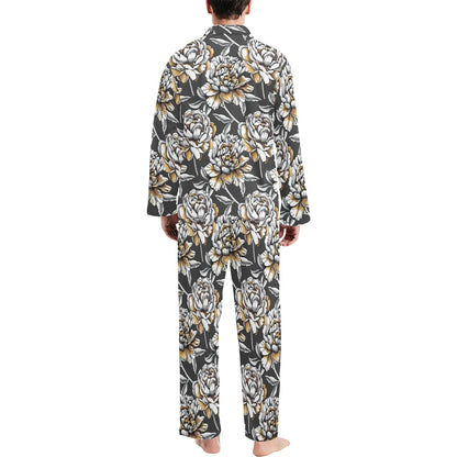 Peony Pattern Print Design PE06 Men's Long Sleeve Pajama Set
