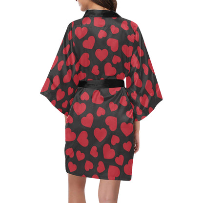 Heart Red Pattern Print Design HE01 Women's Short Kimono
