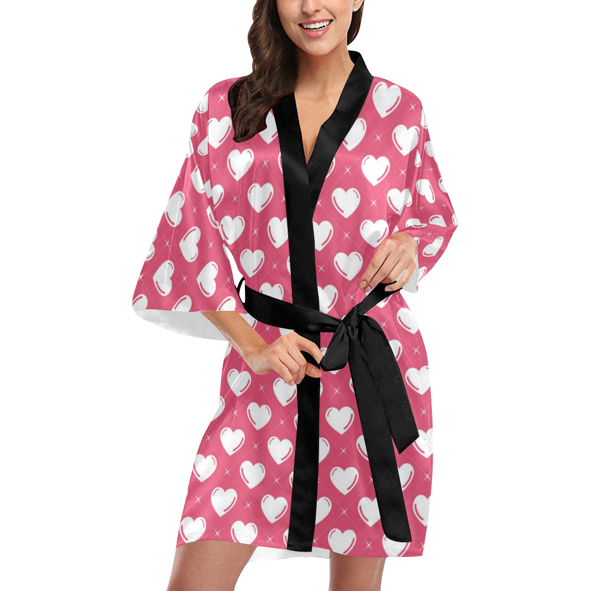 Heart Pattern Print Design HE07 Women's Short Kimono