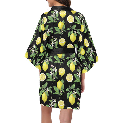Lemon Pattern Print Design LM02 Women's Short Kimono