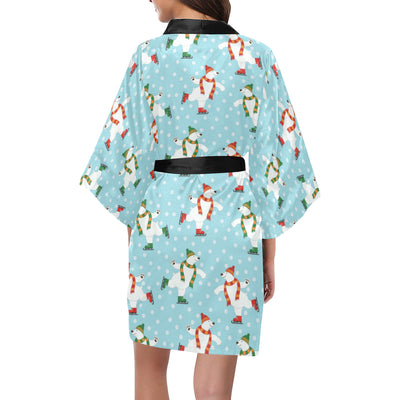 Polar Bear Pattern Print Design PB07 Women's Short Kimono