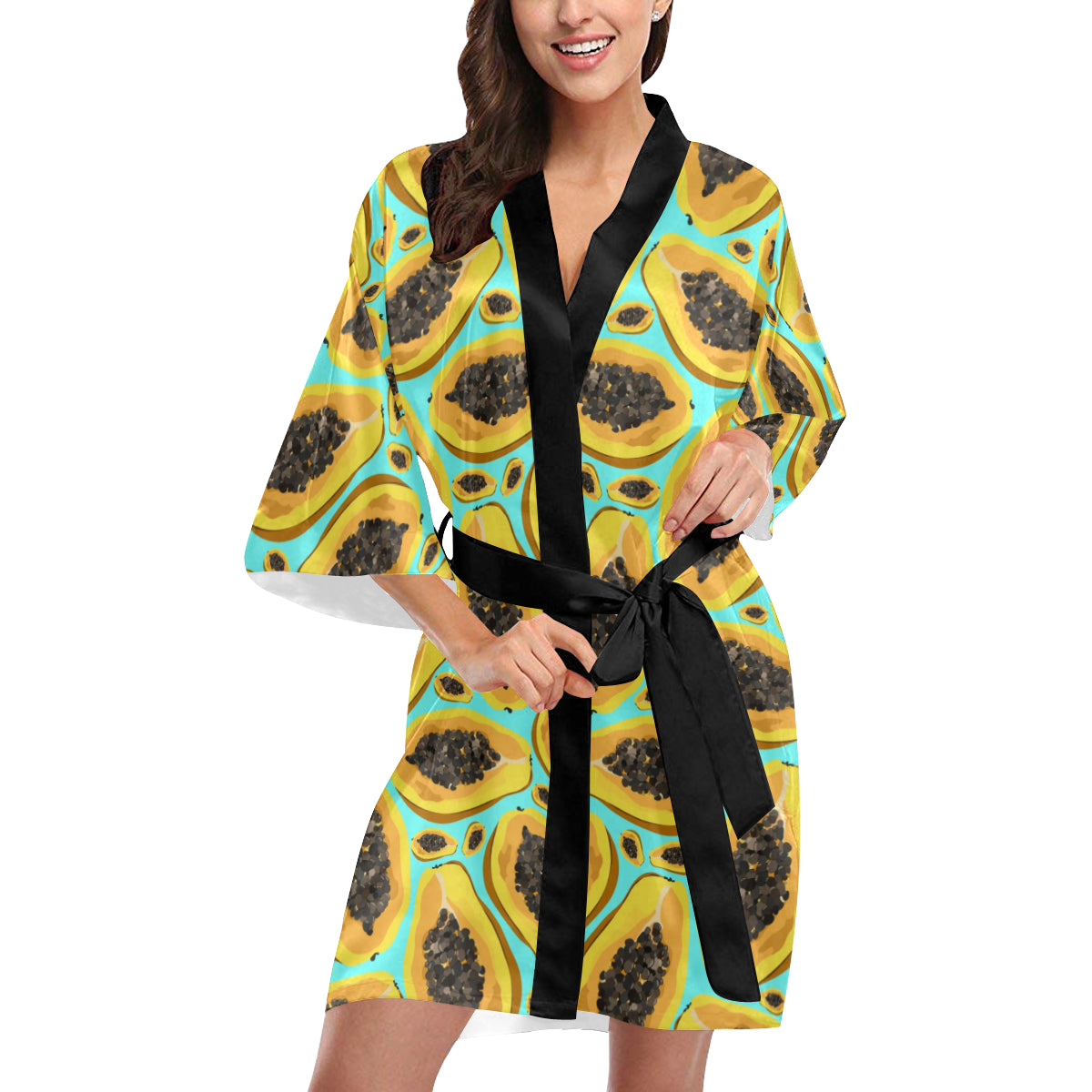 Papaya Pattern Print Design PP03 Women's Short Kimono