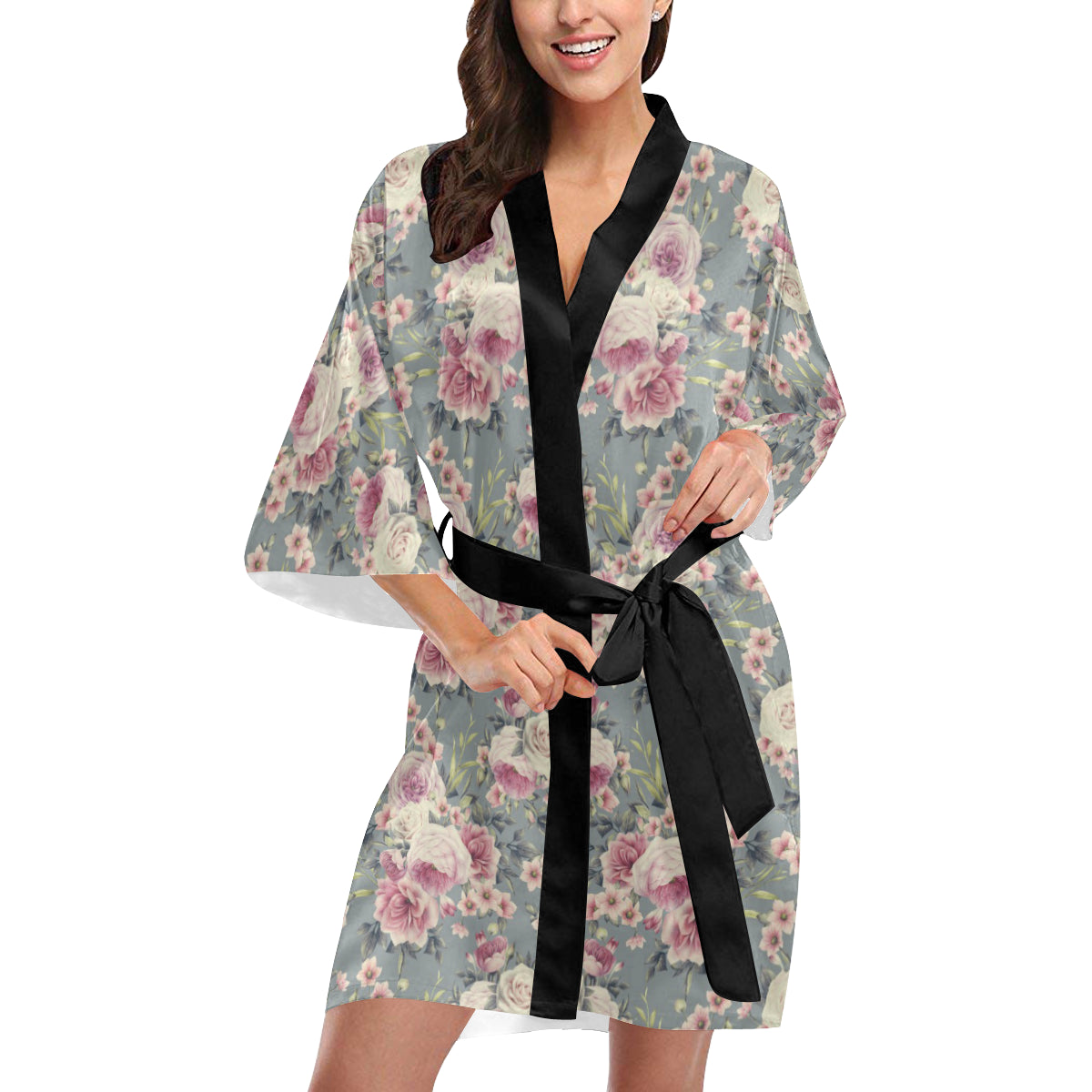 Peony Pattern Print Design PE05 Women's Short Kimono