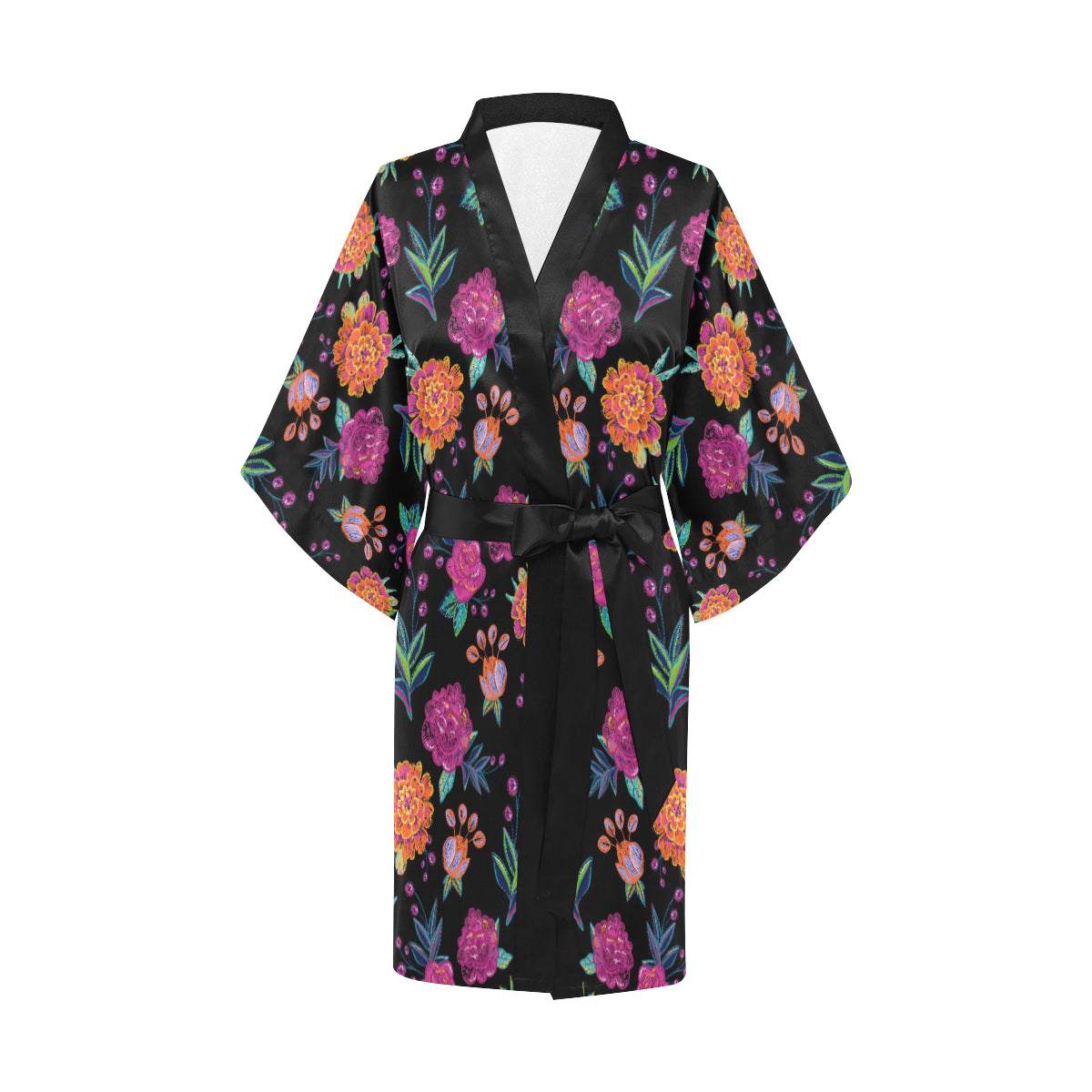 Marigold Pattern Print Design MR02 Women's Short Kimono
