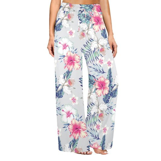 Hibiscus Print Women's Wide Leg Lounge Pants