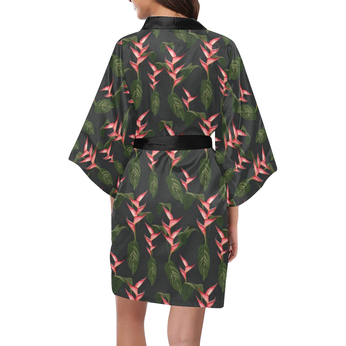 Heliconia Pattern Print Design HL07 Women's Short Kimono